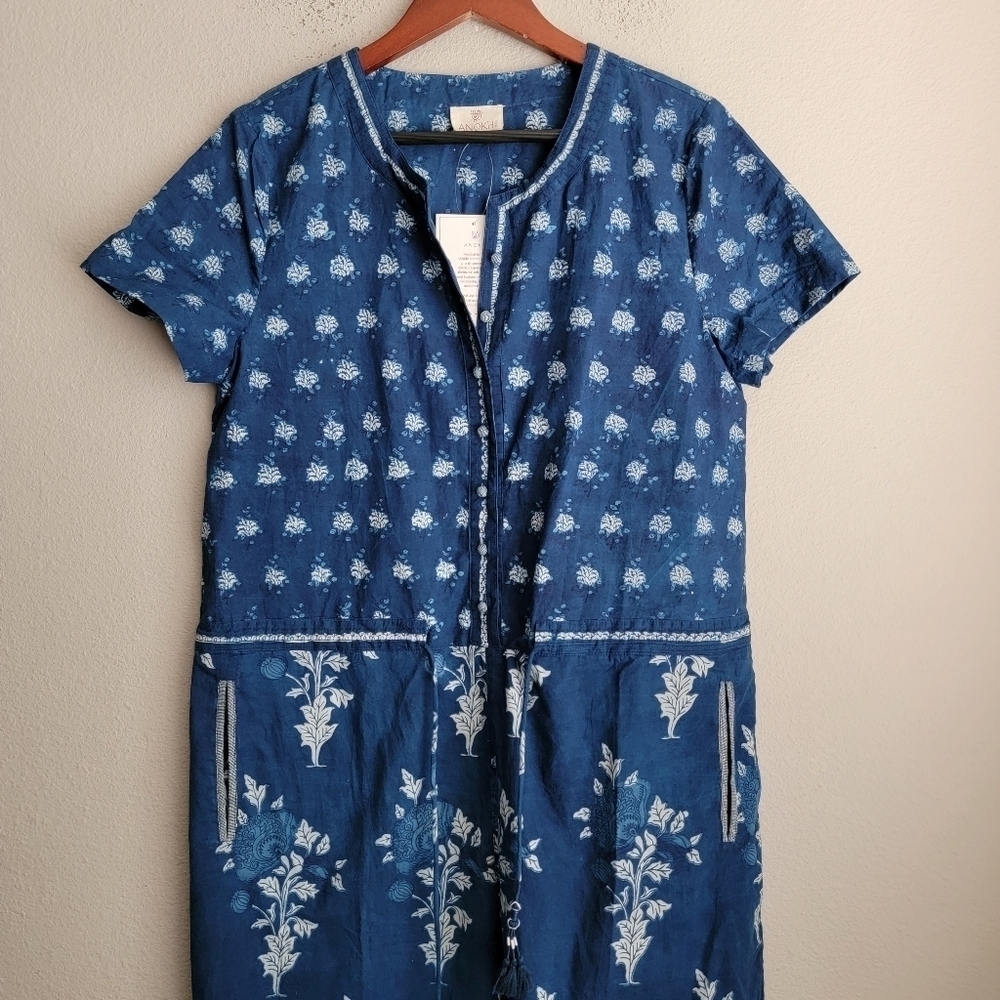 Anokhi Bukhara Short Sleeve Jumpsuit size L NWT